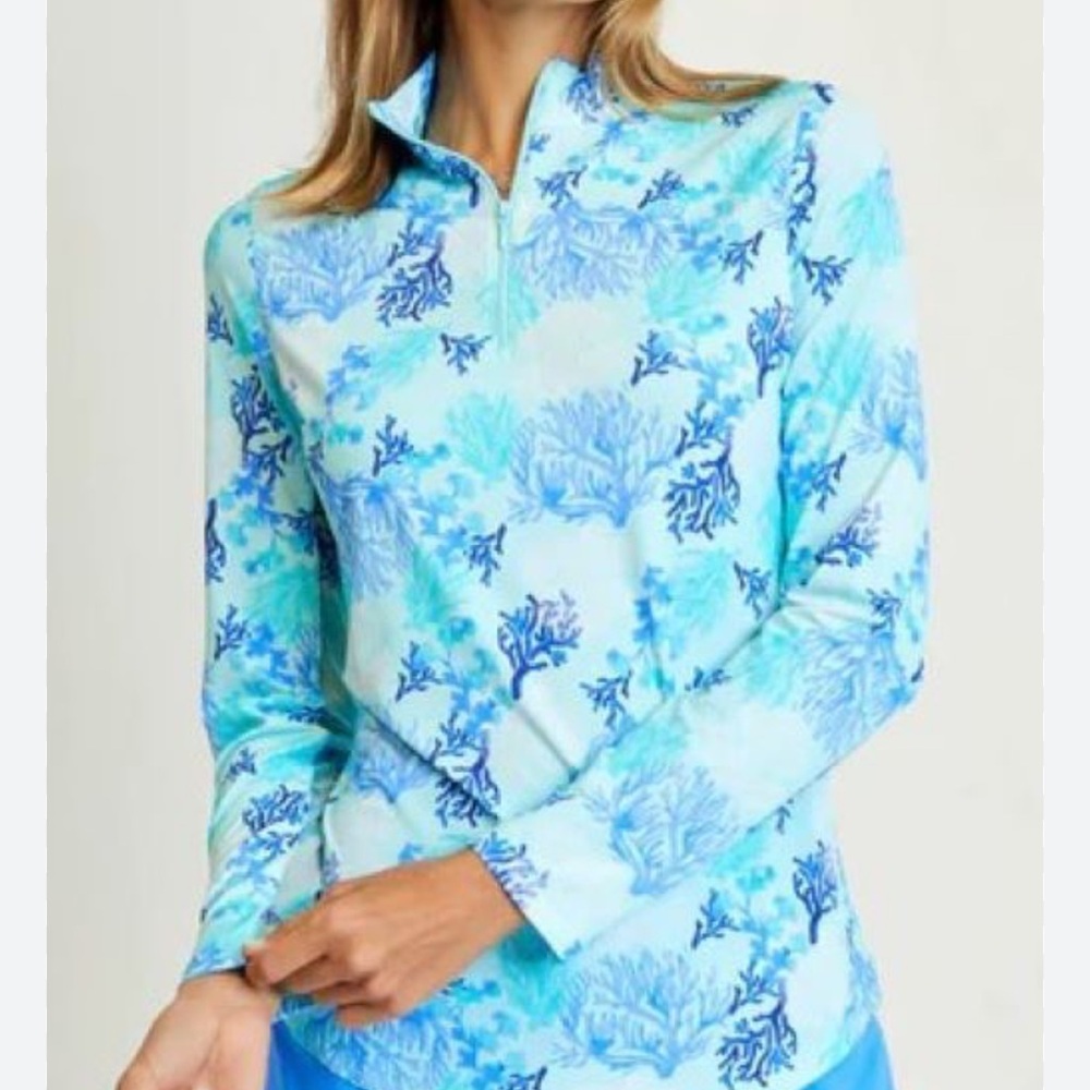 Women’s Light Blue Coral-Print Quarter-Zip Pullover